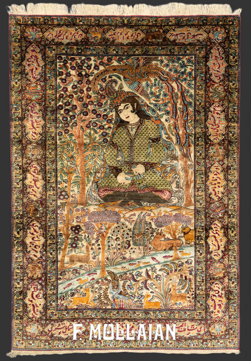 Tapis Rare Kashan Mohasham en Soie Pictural Souf n°:549447